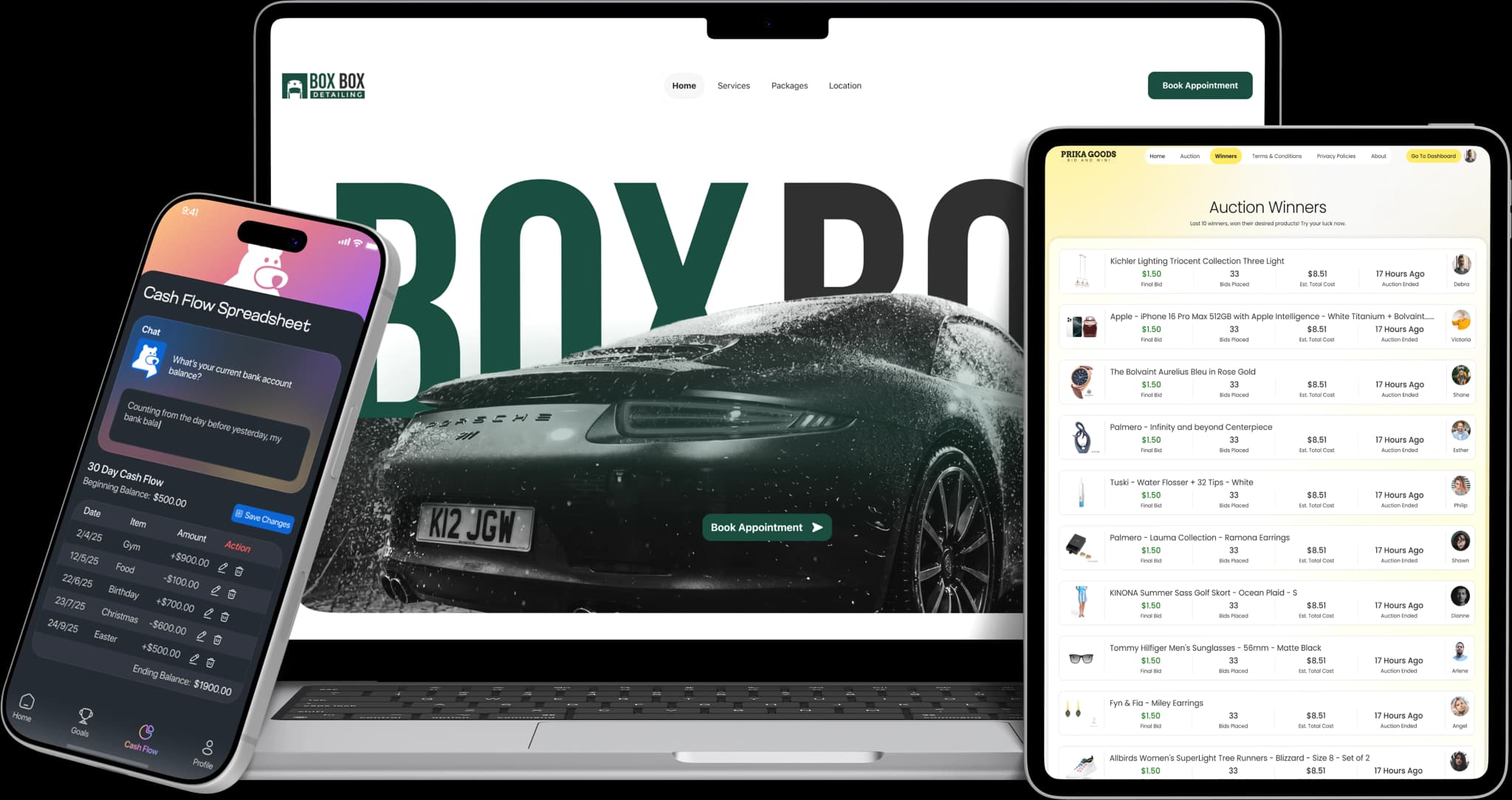 Digital products shown across laptop, tablet, and phone